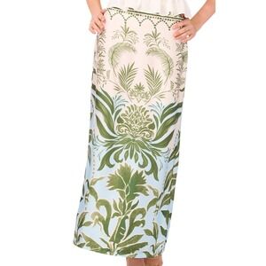 Parker Cream & Green Floral Maxi Skirt XXL Tropical Print Elegant‎